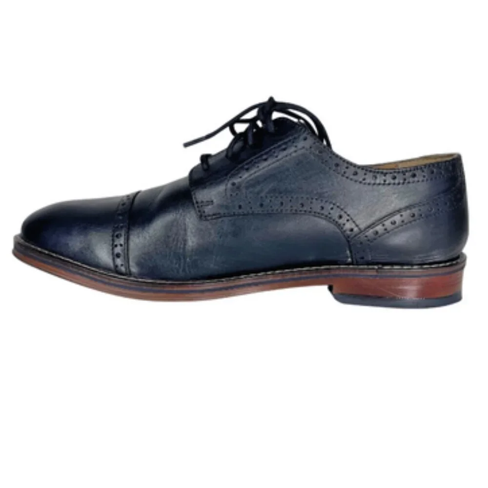 Johnston & Murphy Navy Leather Brogue Cap-Toe Boys Dress Shoes 5.5M